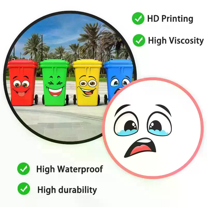 4Pcs Funny Face Trash Can Stickers Self-adhesive Waste Bin Decals Cartoon Expressions For Wall Door Toilet Decor