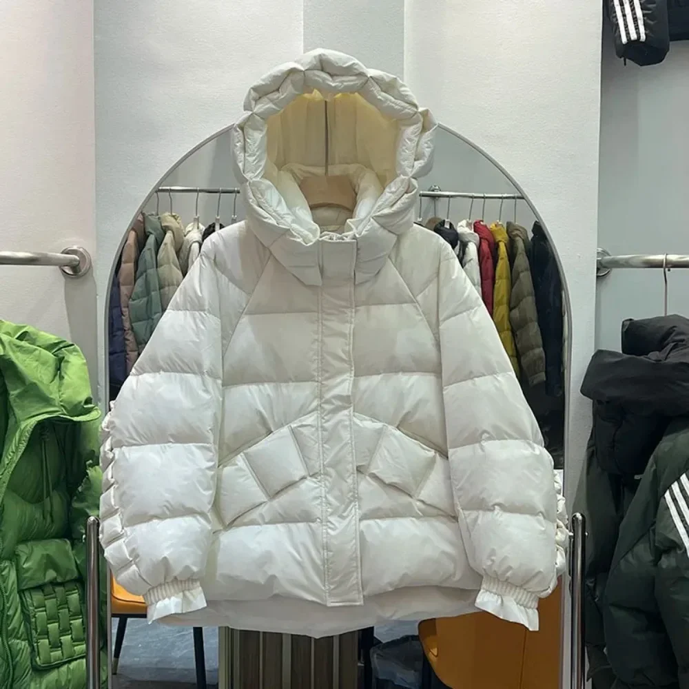 2024Down Jacket Women Winter 90% White Duck Down Coat Loose Puffer Coat Hooded Thick Warm Female Casual Feather Parkas Outerwear