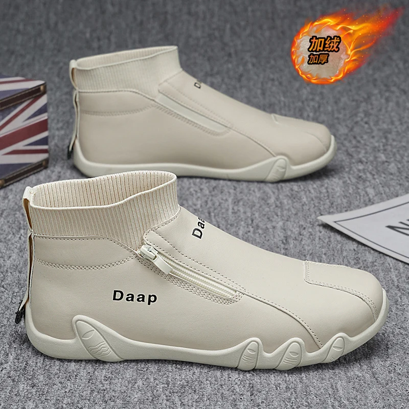 

2025 New Casual Shoes for Men Luxury Round Toe Men Ankle Boots Light Slip on Walking Shoes Outdoor Comfor Men High Top Sneakers
