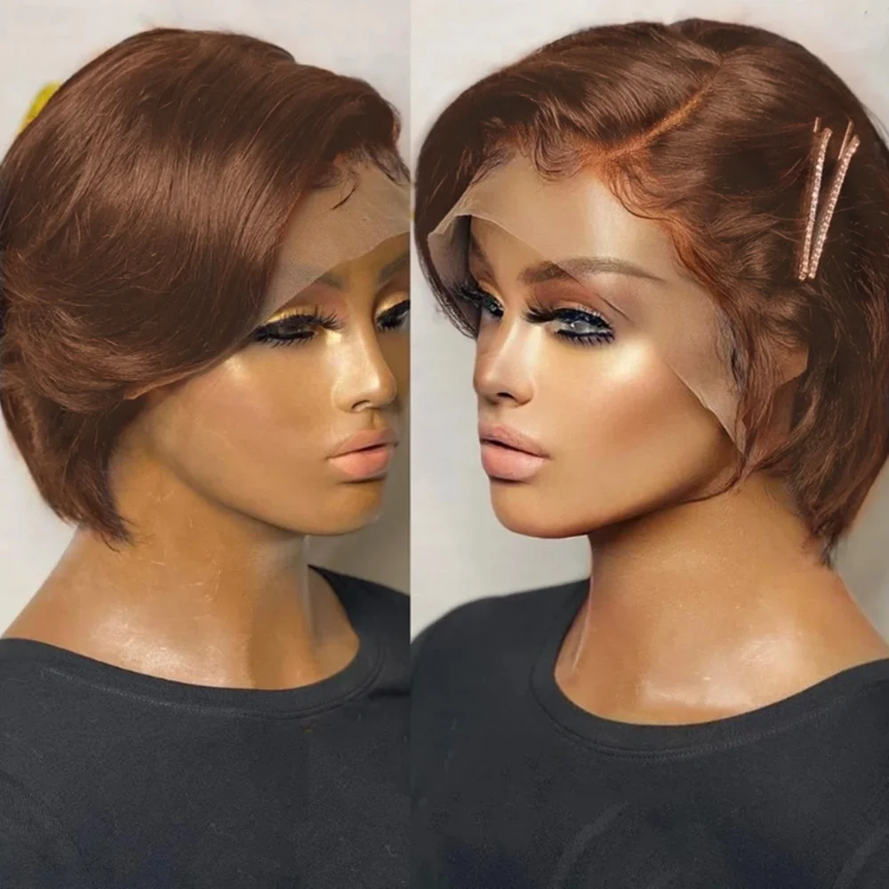 

13x4 lace 1b99 1b4 black color short straight 8inch 150% density pixie cut human hair wig daily party mother's day gift wig