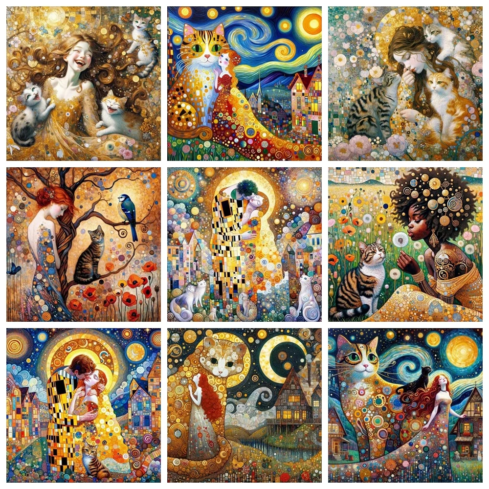 Gustav Klimt Kiss Lover 5D DIY Diamond Painting Cross Stitch Art Work Mosaic Round Embroidery Home Decor Kids Gift