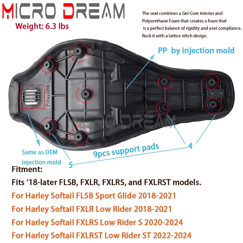 Kierowca motocykla 2-Up podkładka żelowa tylne siedzenia dla miękka końcówka Harley FLSB Sport slide FXLR FXLRS FXLRST Low Rider S dwa do miejsca 18-24