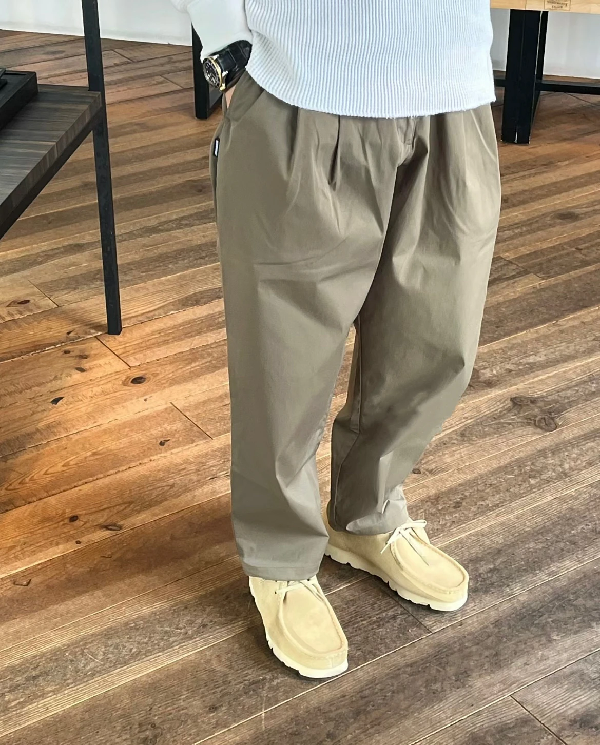 NEIGHBORHOOD Japanese versatile loose double pleated NBHD drawstring nine-point casual pants 24SS