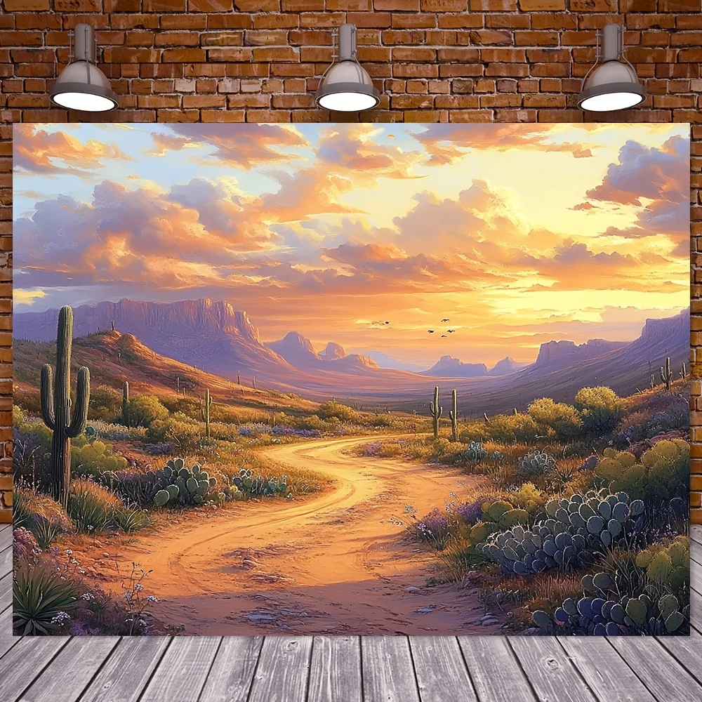 Desert Sunset Tapestry with Cacti, Winding Road and Mountain Range 180x280cm Wall Decor aesthetic room decor