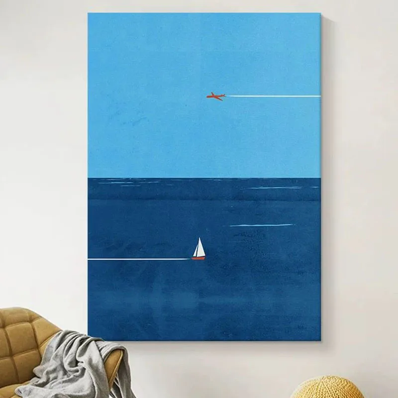 Simplicity Style Blue Sky and Ocean Handmade Oil Painting Living Room And Dining Room Hanging Paintings Corridor Sofa Decorative