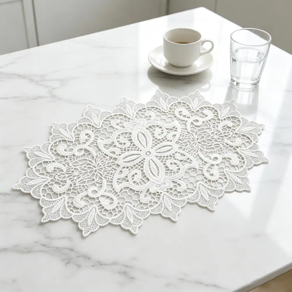 Lace Placemats for Dining Table Vintage Floral Doilies for Tea Trays Elegant White Lace Doily Placemat Handmade for Home