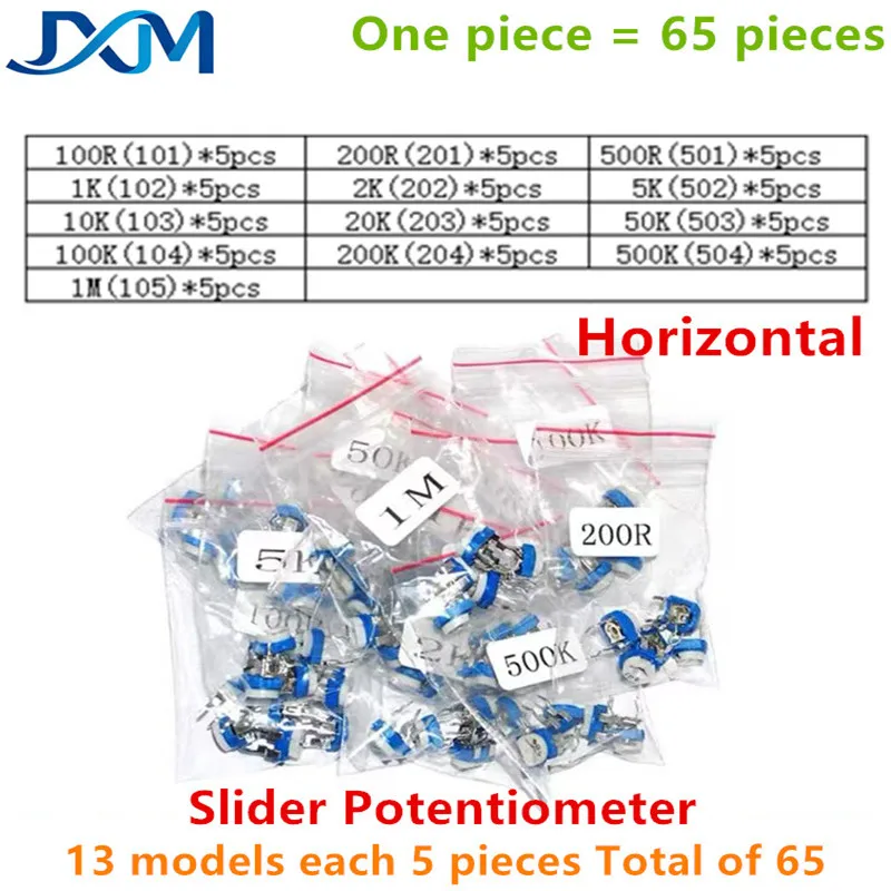

65pcs/lot RM065 Adjustable Resistance 100R~1M Potentiometers 1K 5K 10K 20K 50K 100K 500K 1M Variable Resistors