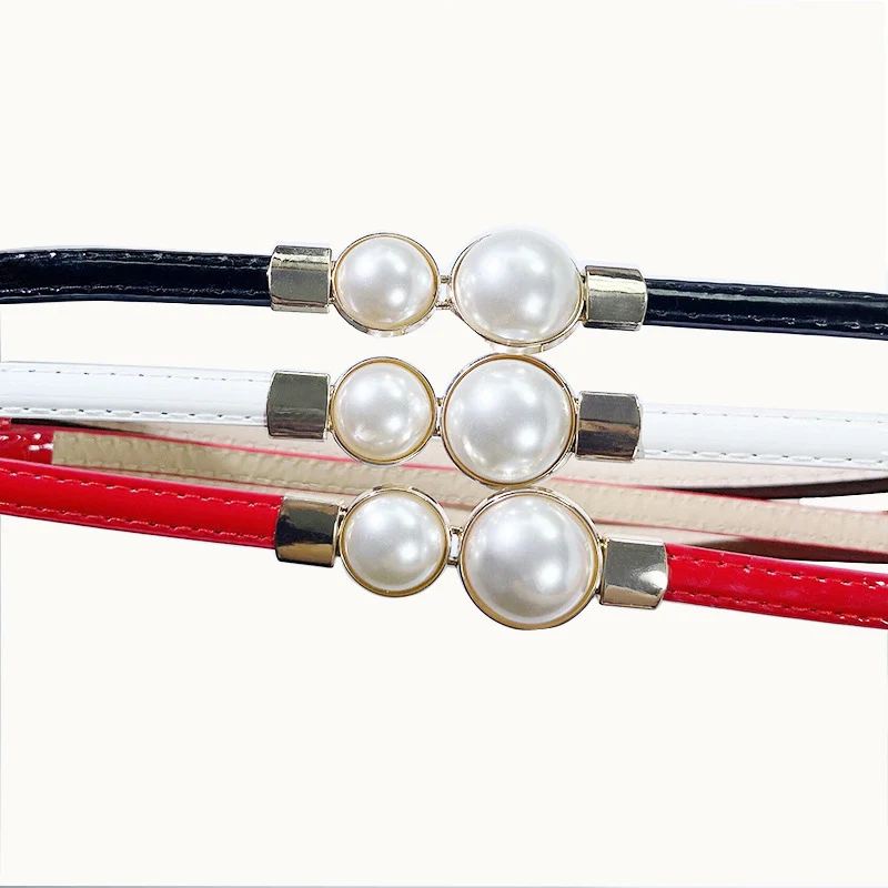 Cintura di perle vintage nuova misura regolabile, cintura sottile elastica con gancio per giacca maglione da donna nera lucida a specchio di fascia alta