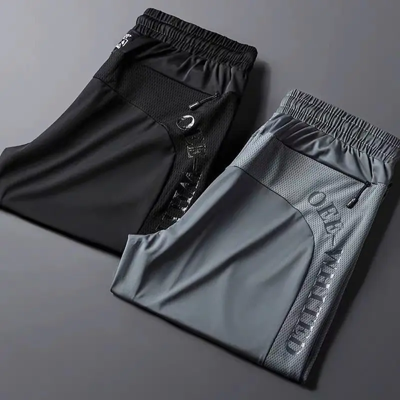 

Мужские летние тонкие брюки из ледяного шелка с охлаждающим эффектом, быстросохнущие, дышащие, износостойкие, повседневные длинные брюки, спортивные шорты для отдыха