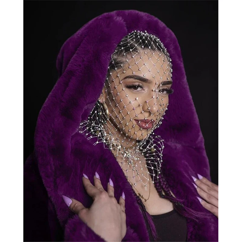 Rhinestone Women Mesh Head Scarf Turban Y2K Bling Fashion Hollow Out Headwear Gitter Diamond Hair Snood Nets Bandanas