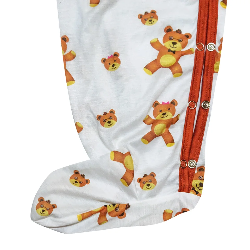 Cute Bear Printed Bodysuit With Foot DDLG Adult Onesie Sleepwear Long Romper Crotch Adult Baby Onesie With Button