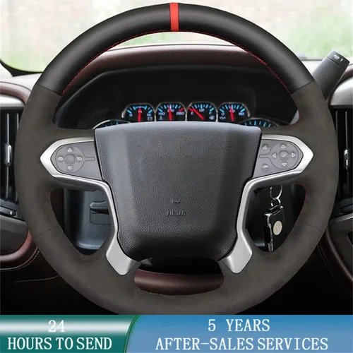 Imagen 1 del producto Cubierta del volante del coche personalizado Suede cuero genuino para Chevrolet Silverado 2014-2022 Suburban 2015-2020 Tahoe 2015-2020