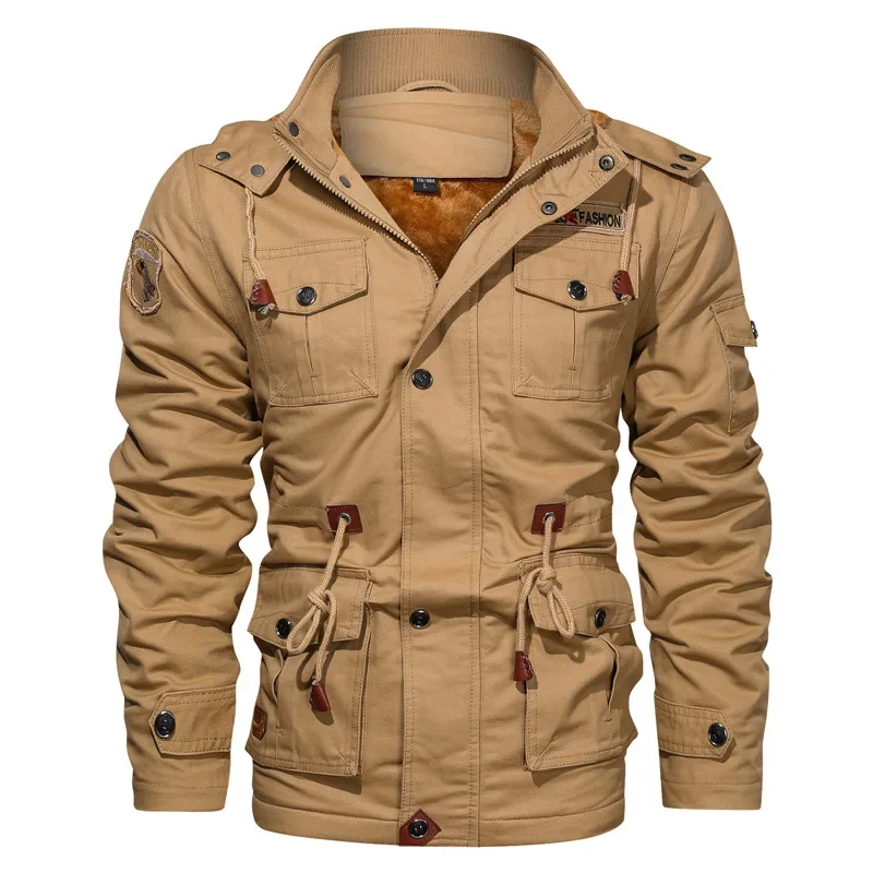 Herren Kapuze Winter jacken und Mäntel Fleece warme Mäntel thermisch dickere Oberbekleidung männliche Militär jacken warme Parkas Größe 6xl