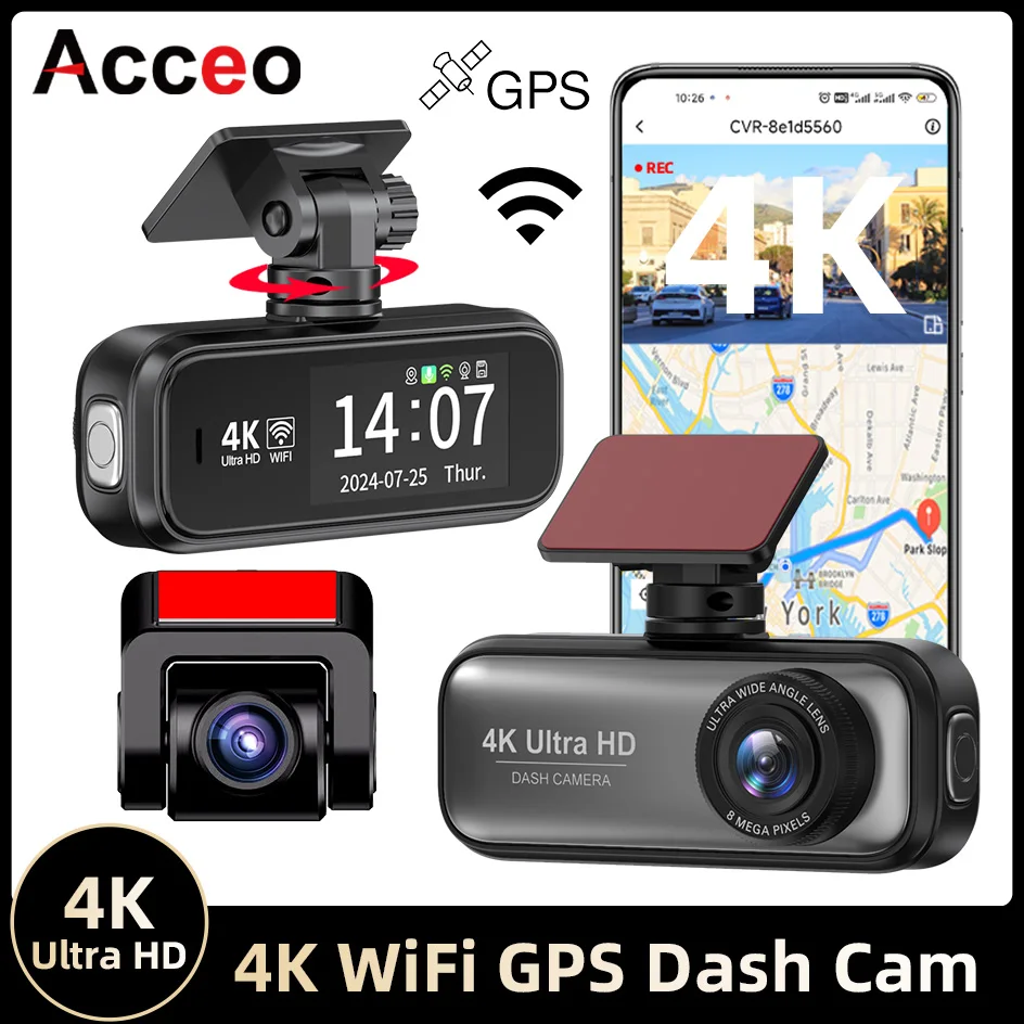 Kamera samochodowa 4K 1080P 24H WIFI GPS Nagrywanie Kamera samochodowa DVR Night Vision Podwójny obiektyw Kamera samochodowa Led Deadpool Narzędzia Black Box Nagrywanie wideo