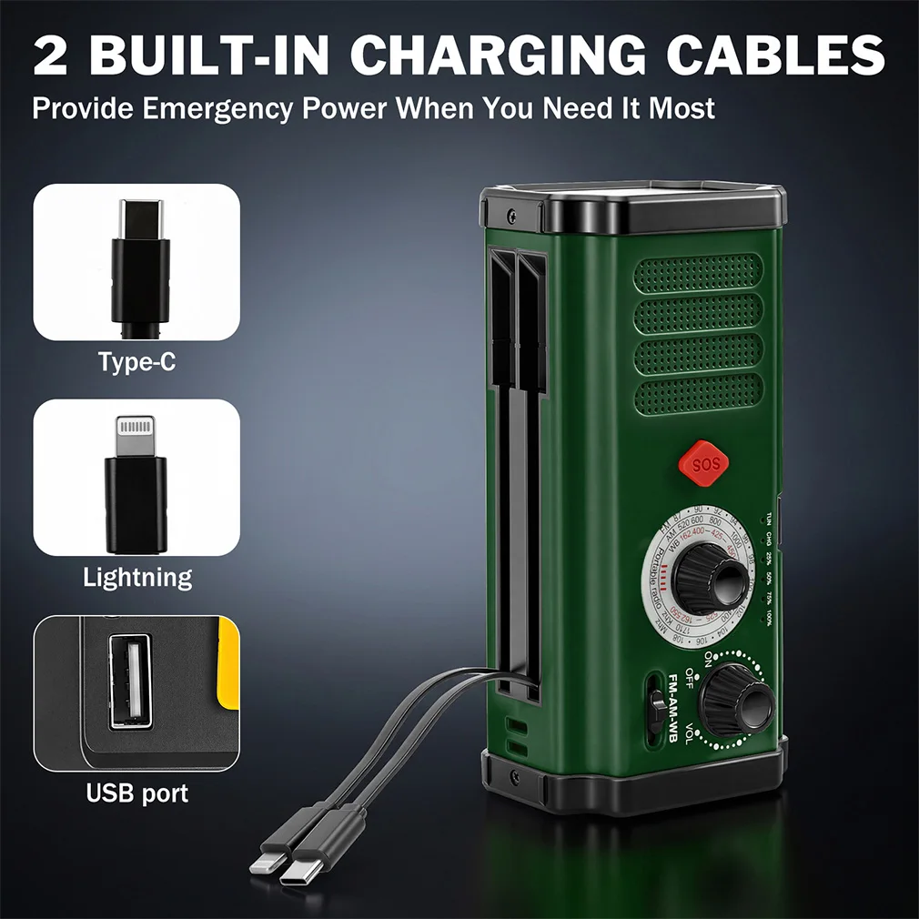 Outdoor Emergency Radio Solar Hand Crank  FM AM WB Weather Radio with SOS Alarm Flashlight Rechargeable Power Bank Dropshipping