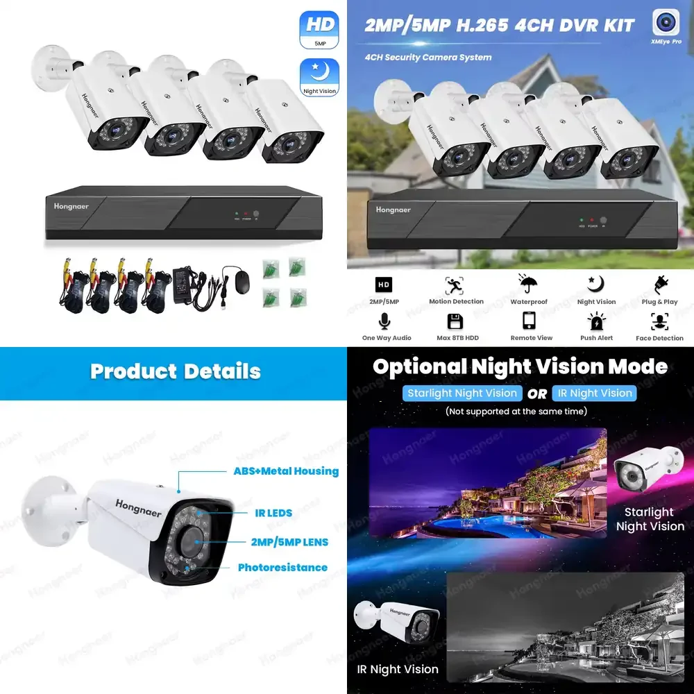 Audio 4CH 5MP Outdoor AHD Wired Camera DVR Kit Xmeye 4 Channel Home Security CCTV DVR Camera System