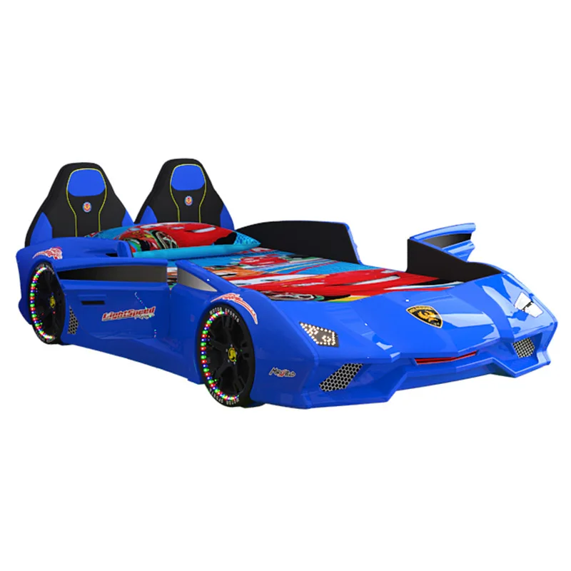 

Full size Luxury car bed children solid wood fine ABS colorful led light comfortable kid bed super race car children bed