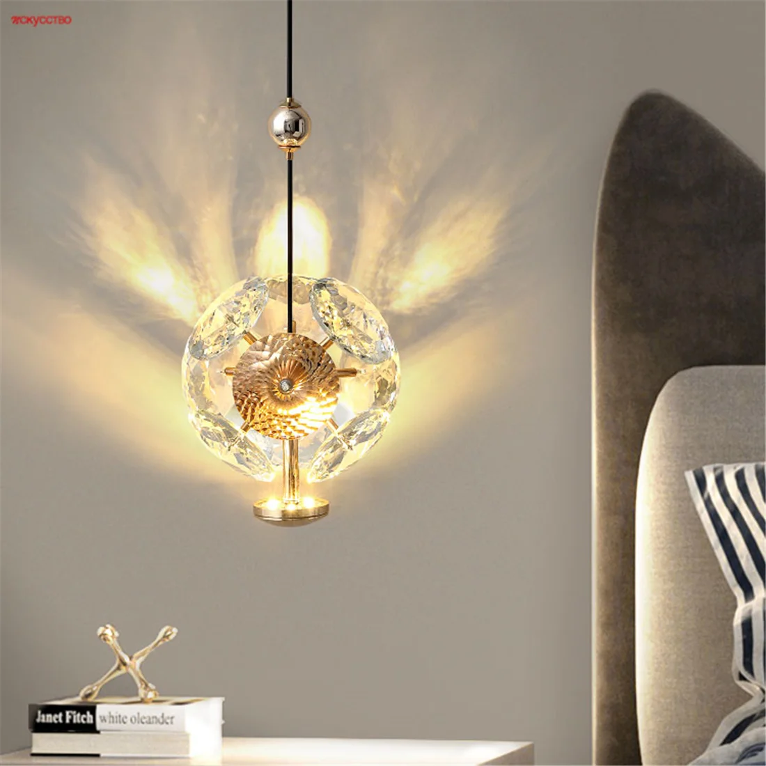 

Postmodern Luxury Crystal Ball Led Pendant Lights For Villa Loft Hotel Coffee Store Bar Counter Suspension Luminaire Gold Lamp