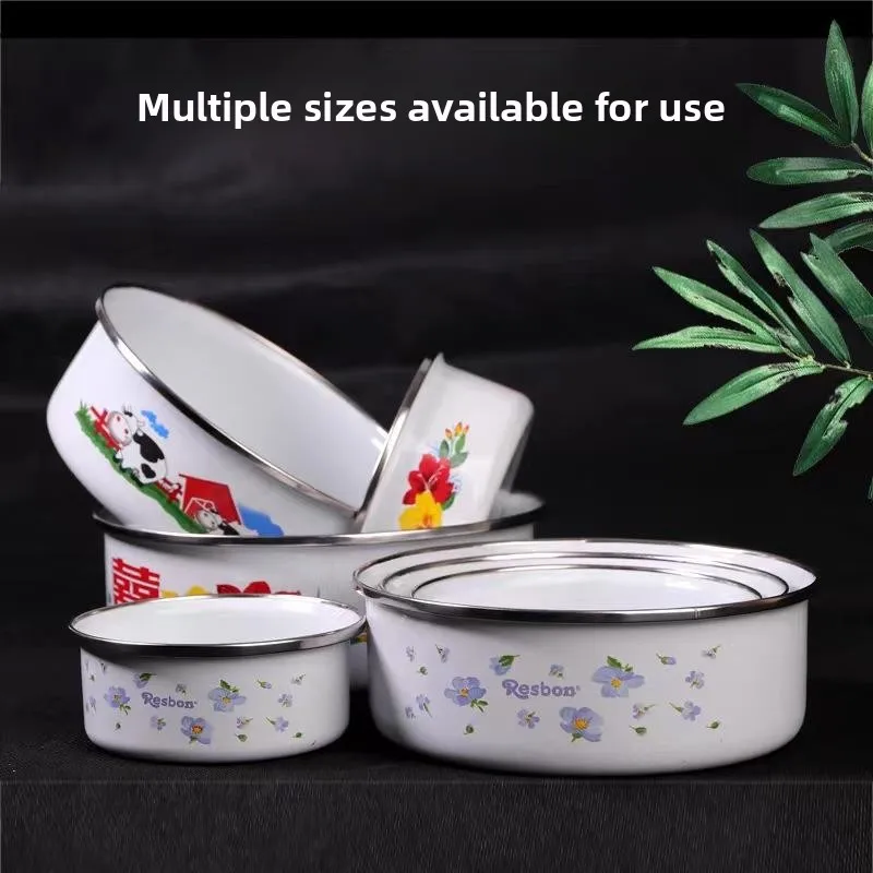 

Thickened Enamel Sealed Box Set of Five with Lid Salad Instant Noodles Storage Bowl Ice Room Preservation Bowl Home Kitchen