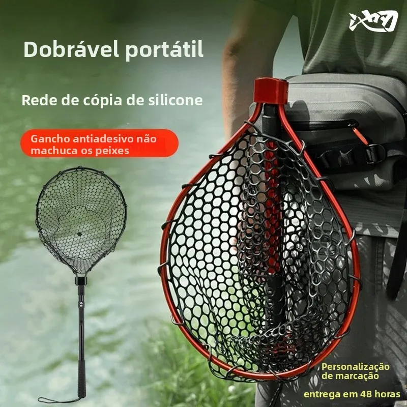 Linnhue redes de pesca dobrável laning net preço barato malha de borracha/silicone captura 14kg isca de peixe ferramenta de pesca pescadores acessório