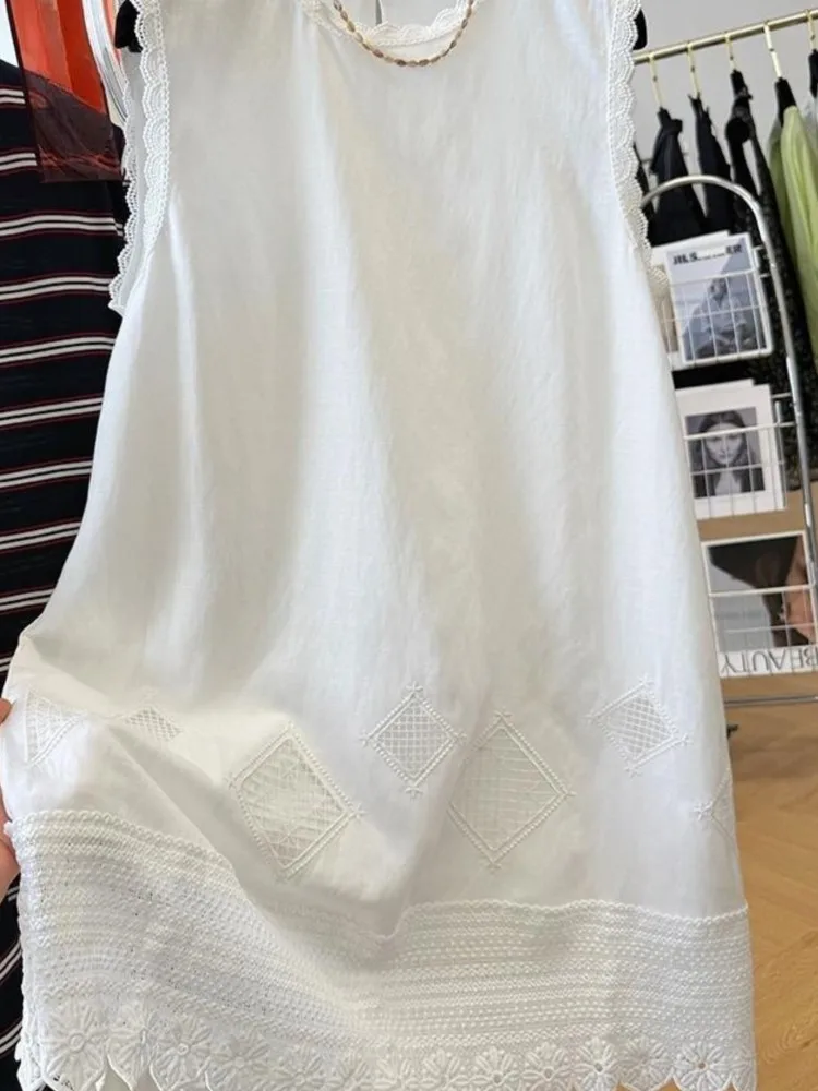 Vestido camisero de encaje de verano de gran tamaño para mujer, vestido sin mangas a la moda para mujer, Vestidos holgados Retro de Color contrastante para mujer