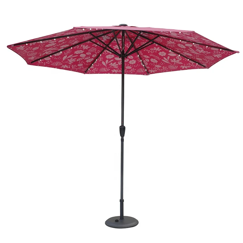 2024 pink color printing solar power led light garden  patio umbrella