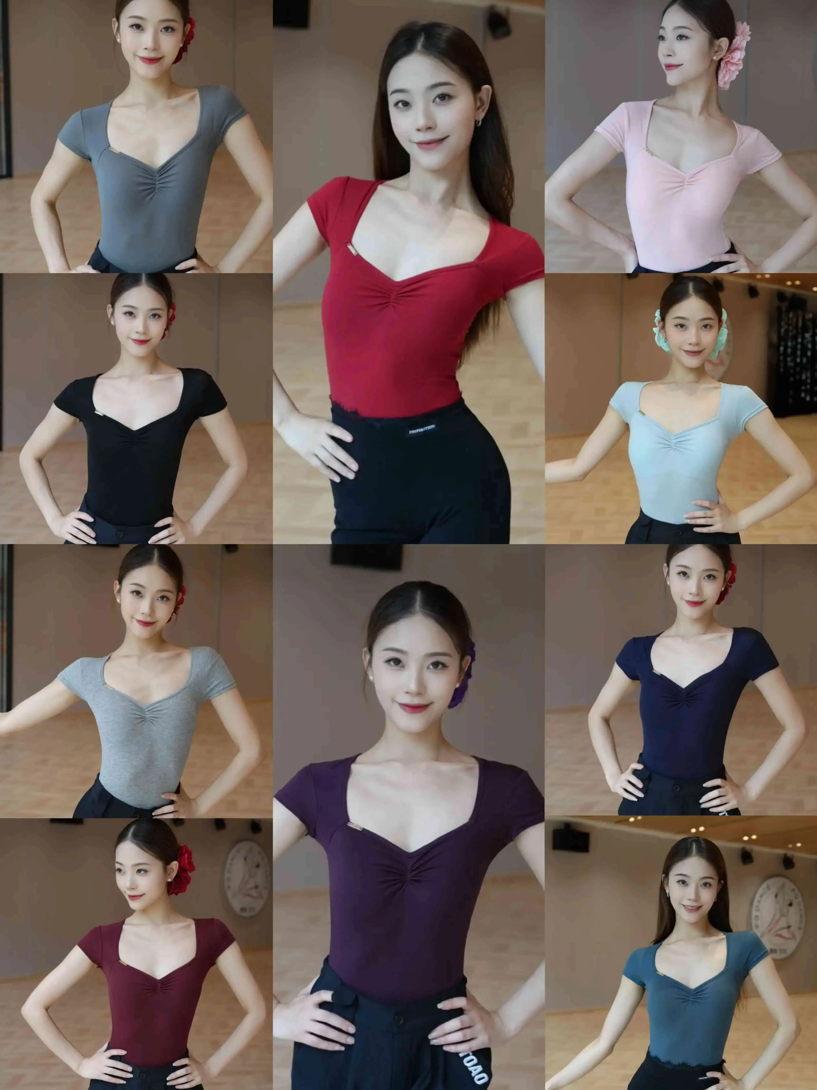 

Lady Latin Dance Top Short Sleeve V-neck Top Performance Costumes Samba Chacha Ballroom Dance Adult Latin Dance Costumes DN21240