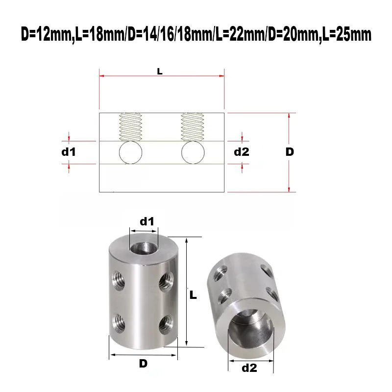 2Pcs Stainless Steel Coupling Motor Shaft Variable Diameter Conversion Motor Rigid Connection Coupling 3/3.17/4/4.67/5/5.55-12mm