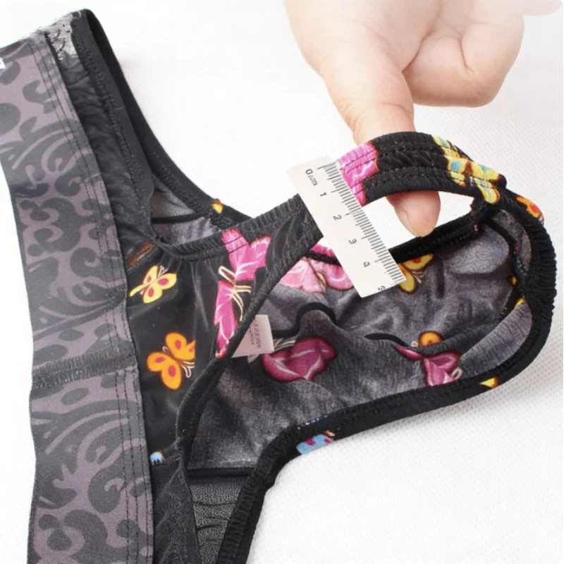 Men Ice Silk Thong Fashion Mesh Sexy Transparent G-string Hollowed Out Printed T Pants Thin Low Waist Elastic Intimates T-back