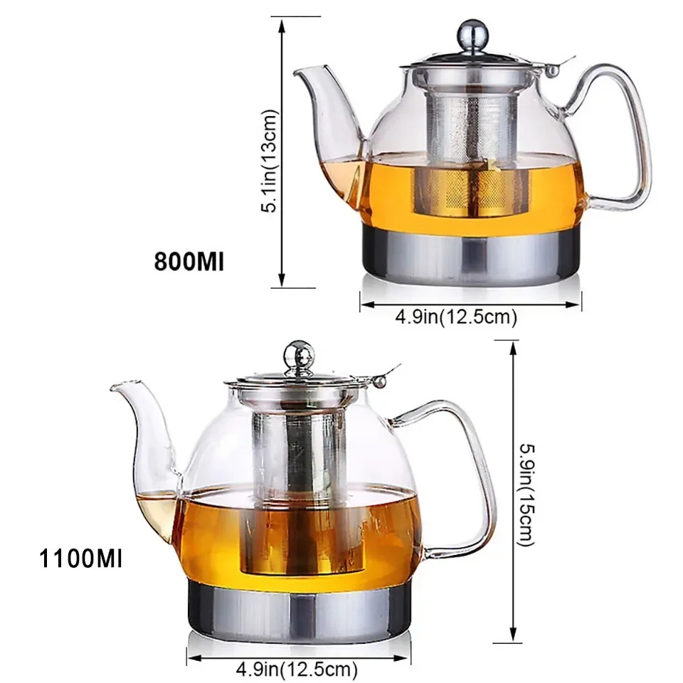 800/1100ML Glass Teapot Gas Stove Induction Cooker Water Kettle Chinese With Filter Heat resistant Flower Tea