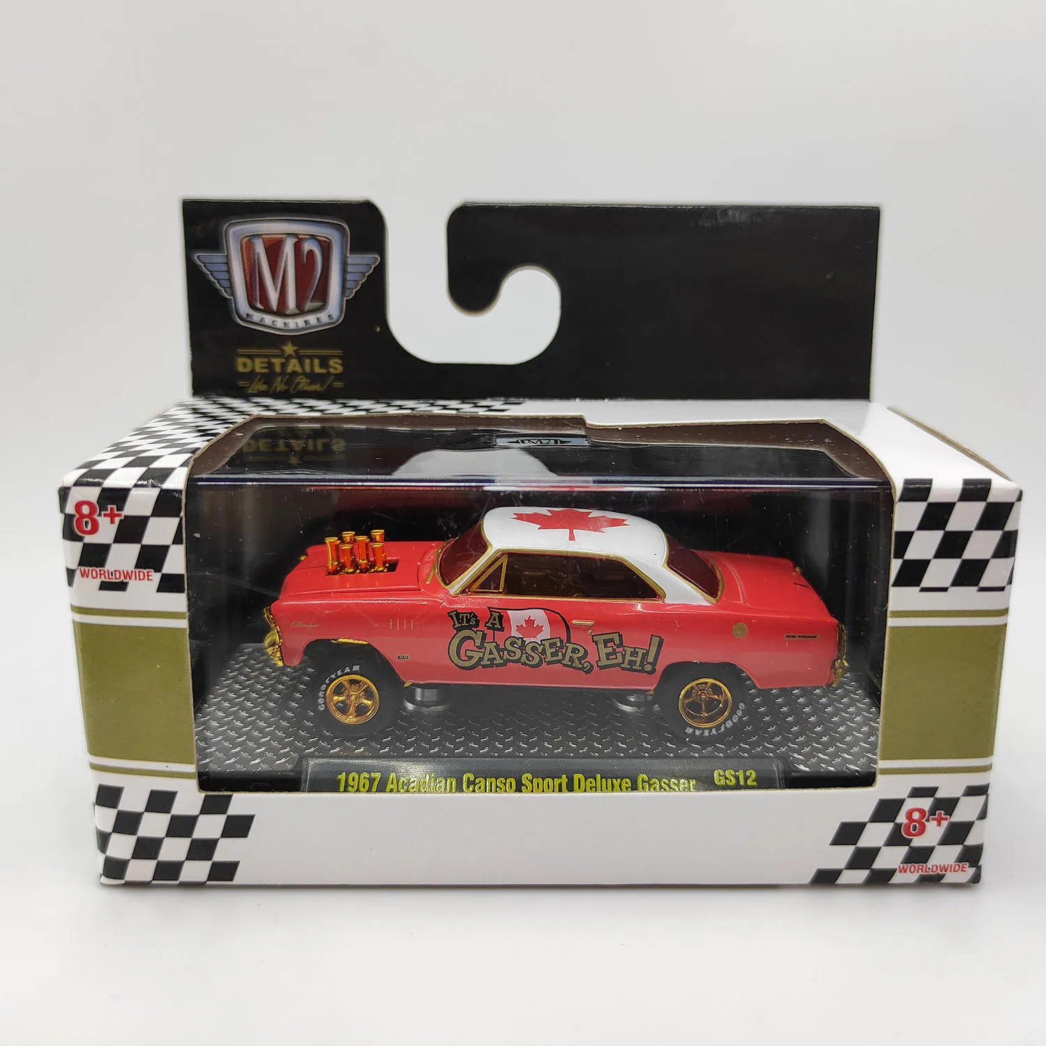 Diecast M2 1/64 Skala 1967 Agadian Canso Sport Luksusowy model samochodu Gasco Red Alloy Kolekcjonerska zabawka Prezent Pamiątka Wyświetlacz