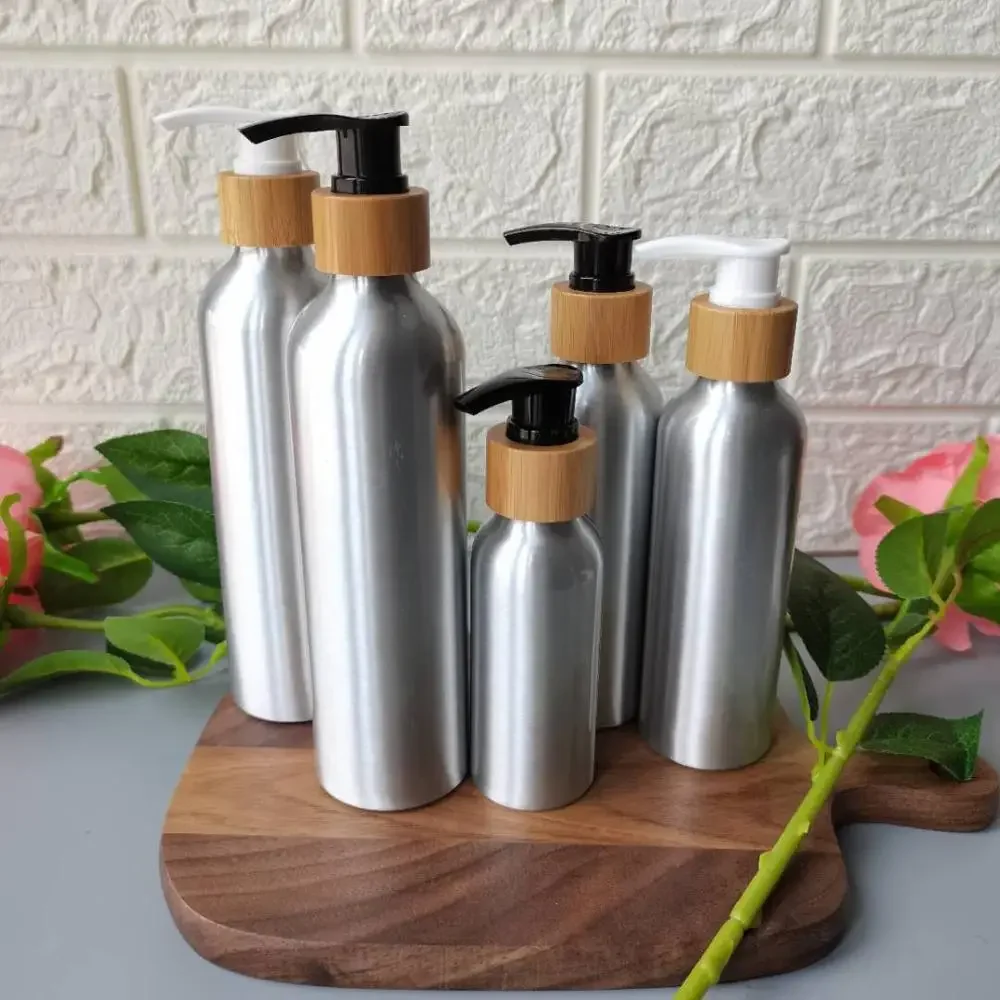 

Wholesale empty recycled aluminum cosmetic perfume spray bottle lotion pump bottle custom cosmetic packaging bottle made inchina