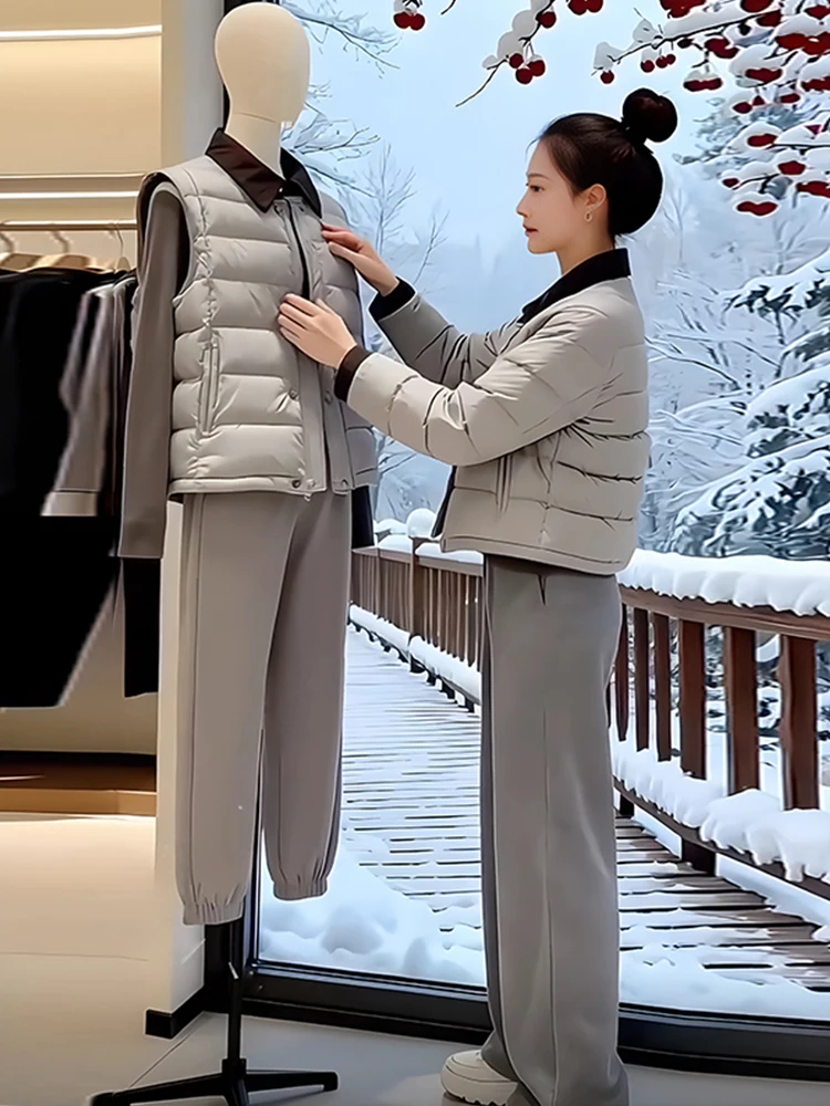 

Thiened Cotton Jaet Women's Collar Splicing Color Blo Winter Outerwear Coat Korean Sle Loose Fit Long Sve