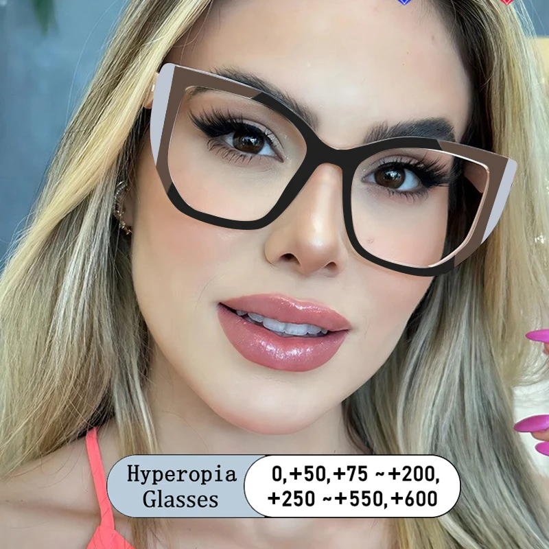 

Brand Design Oversized Polygon Patchwork Color Frame Hyperopia Eyewear Photochromic Anti Blue Ray Computer Women Reading Glasses