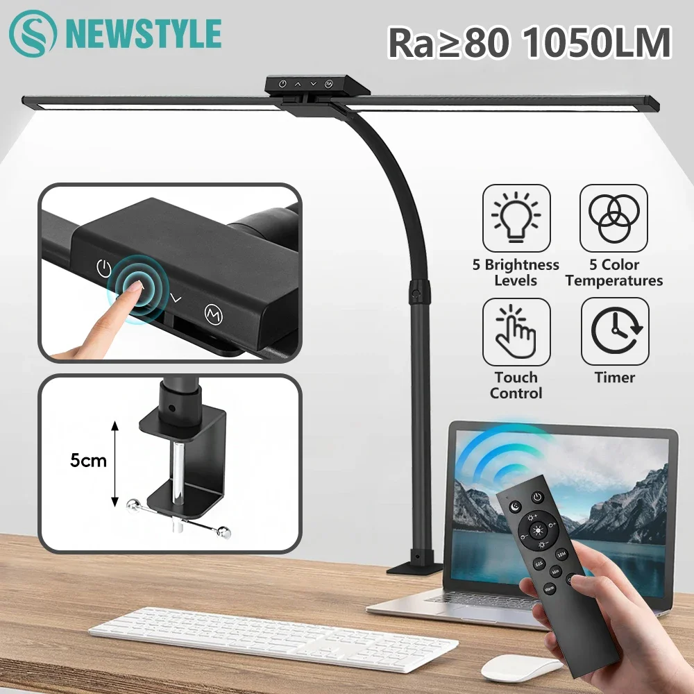 

2-Head 24W LED Desk Lamp for Home Office Eye-Caring Architect Desk Light 5 Color Remote Control Dimming Computer Monitor LIghts