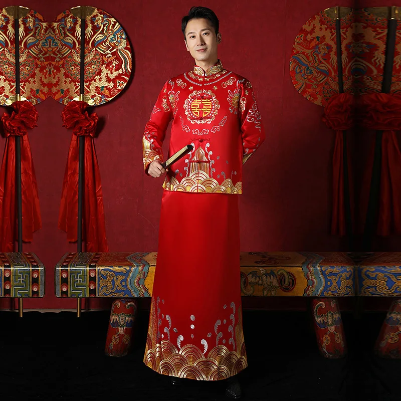 

Youirqipao Chinese Traditional Xiuhe Wedding Suit Clothing for Men's Groom Sets Male Cosplay Bridal Dress Ancient Tang Suit