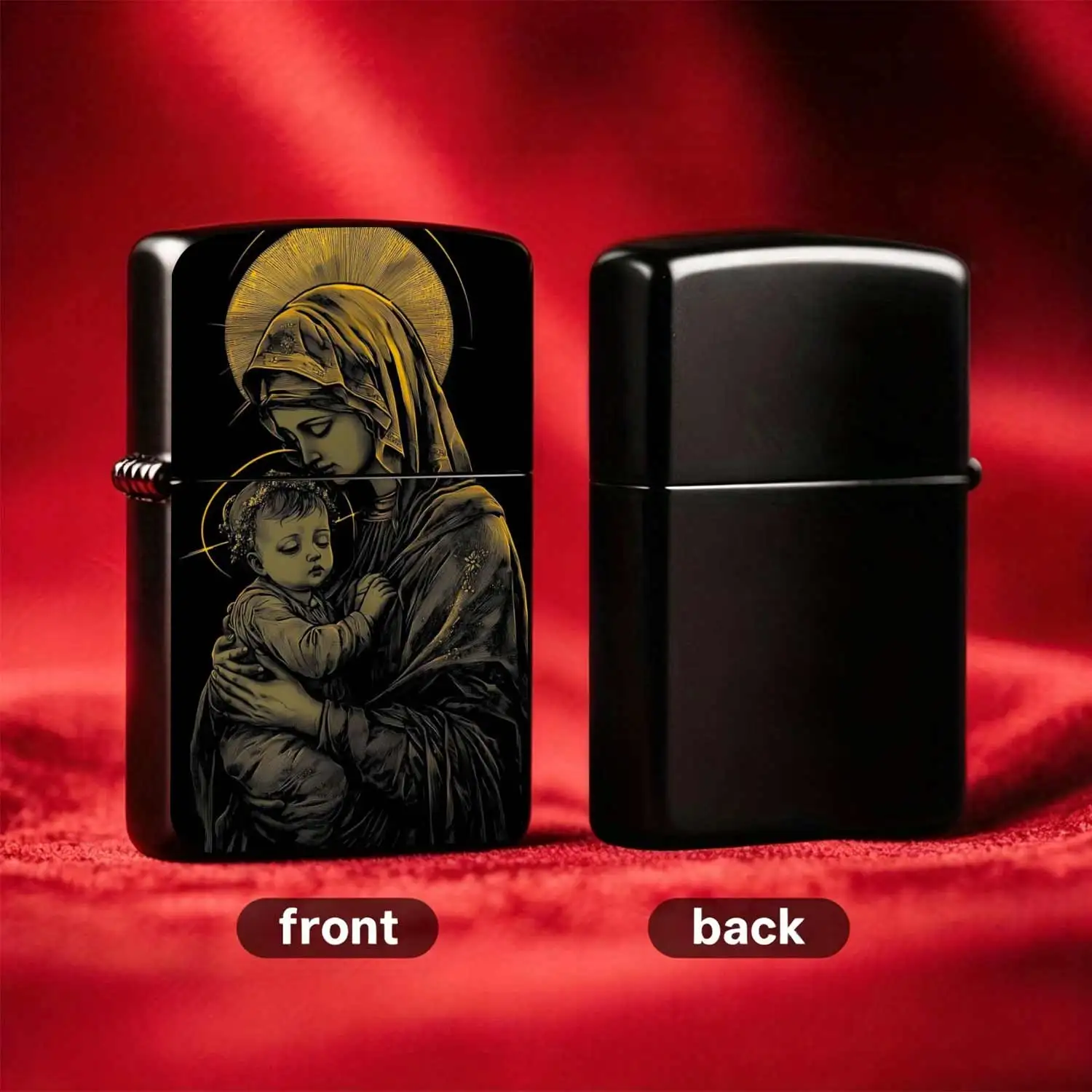 Windproof  Lighter, Featuring Vintage Virgin Mary  Art Pattern, Sturdy Etched Craftsmanship, Portable Design for Daily Carry, Ideal forand Gift-giving Humorous and Fun Lighter