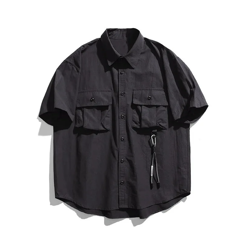 Men's Japanese Style Cargo Shirts Vintage Laple Short Sleeve Shirts 2026 Spring Summer Loose Casual Shirt Jacket Male Streetwear