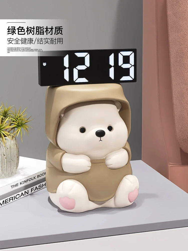 Creative bear ornaments digital electronic clock living room TV cabinet wine cabinet clocks home decorations bedside table set.