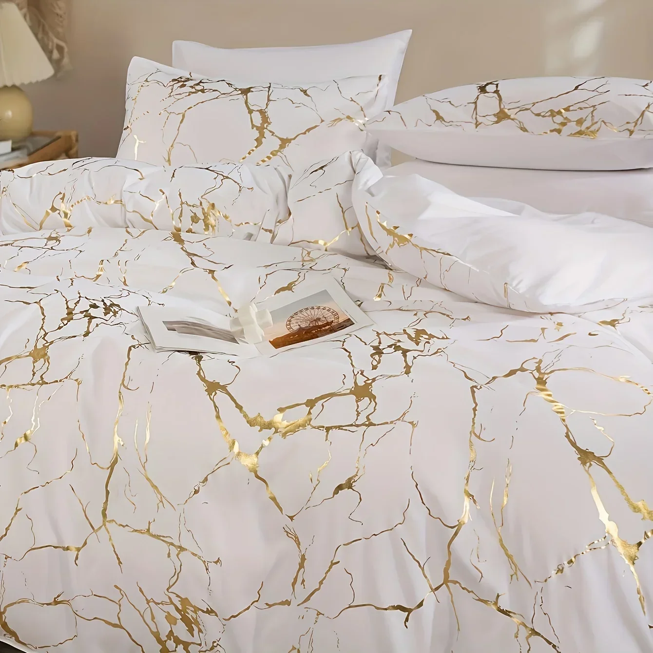 

2/3pcs Bronzing Marble Print Down Comforter Set, Thickened Warm Quilt Core,Soft And Comfortable, Hotel Home Bedding