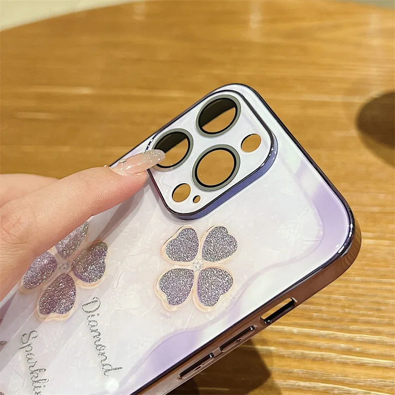 Sparkling Lucky Grass Phone Case for iPhone 15 14 13 12 Pro Max Case Anti Drop Protective Cover Bumper image 5