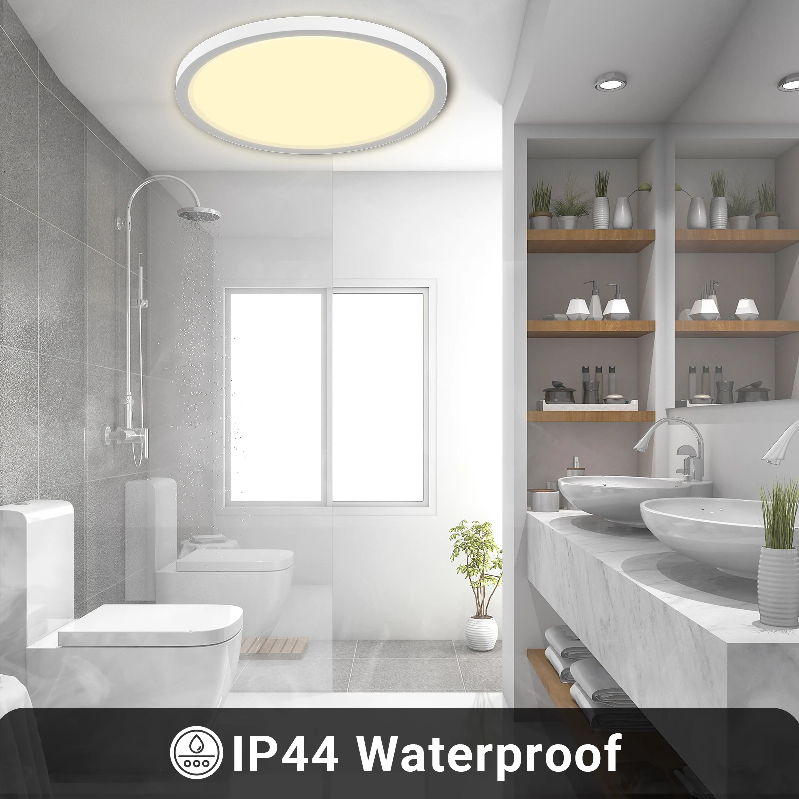 LQWELL®Plafonnier LED Rond et pio, Imperméable IP44, Lampe Moderne Simple pour Salon et Bureau, 18W, 1600LM