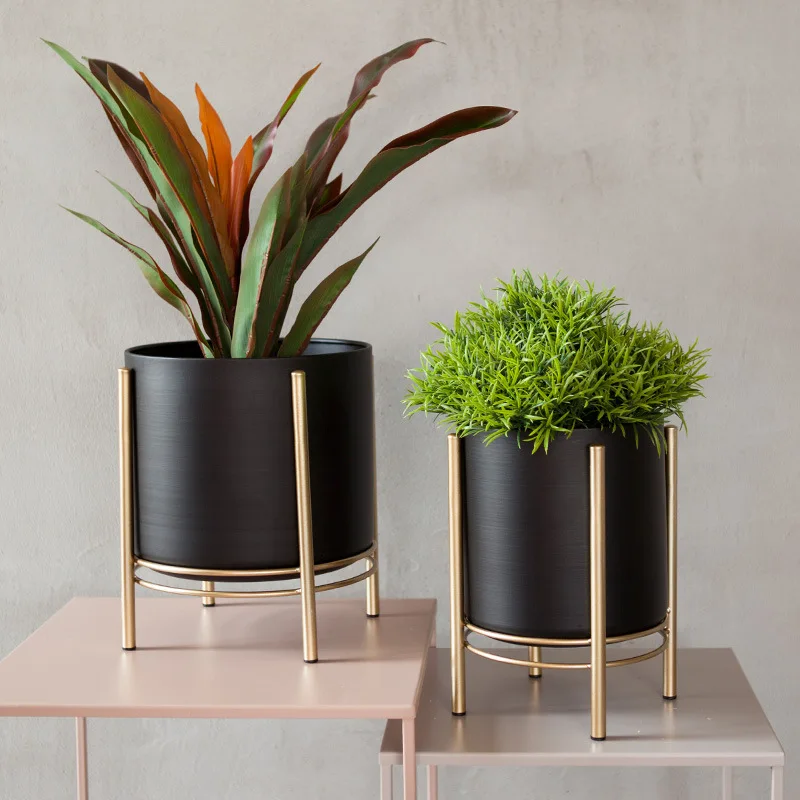 Nordic Vase Succulent Balcony Round Black Thick Wrought Iron Flower Pot Creative Home Countertop Decorative