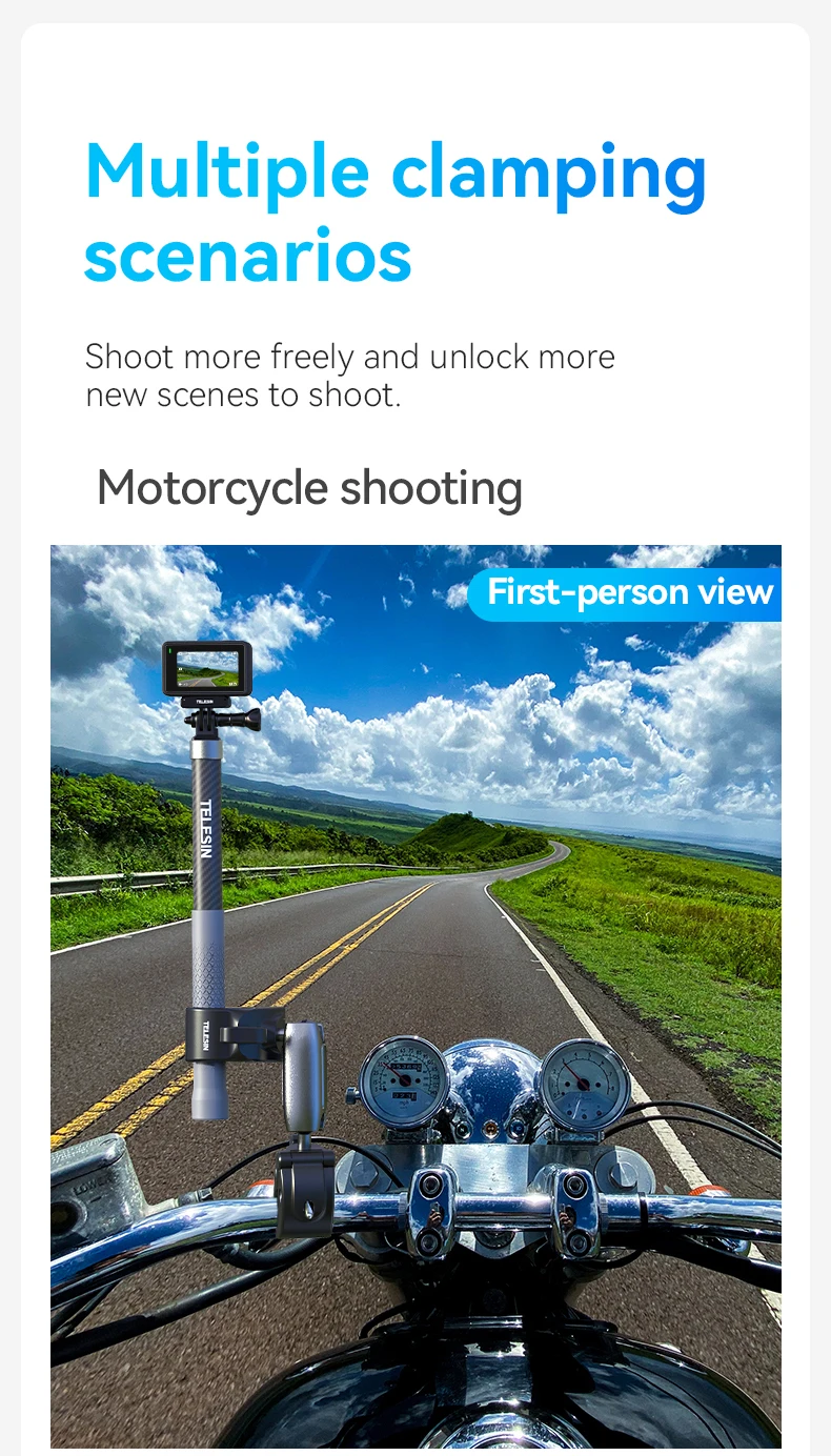 TELESIN Motorrad Fahrrad Einbeinstativ Fahrrad Lenker Panorama Halterung Unsichtbare Selfie Stick Halterung für GoPro Hero DJI Insta360 – Detail 8