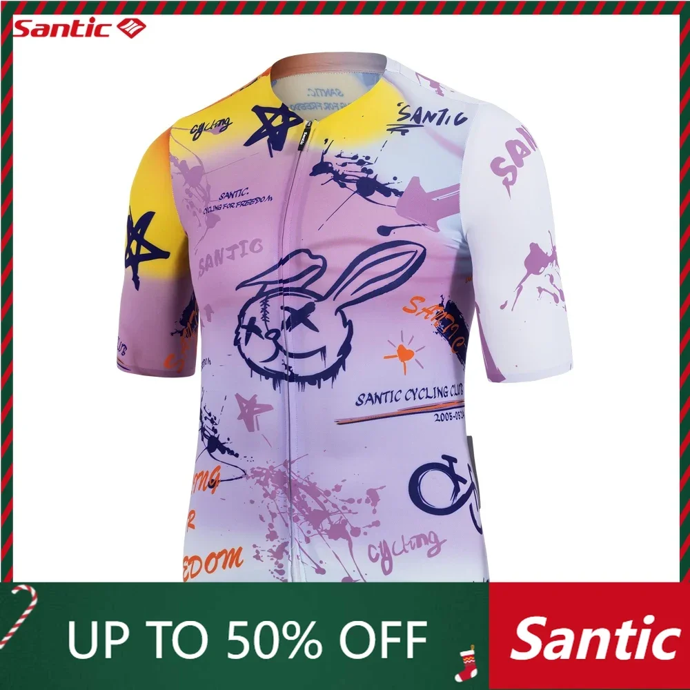 Santic Cycling Jerseys Summer Cycle Short Sleeve Tops MTB Cycling Shirts Breathable Quick Drying