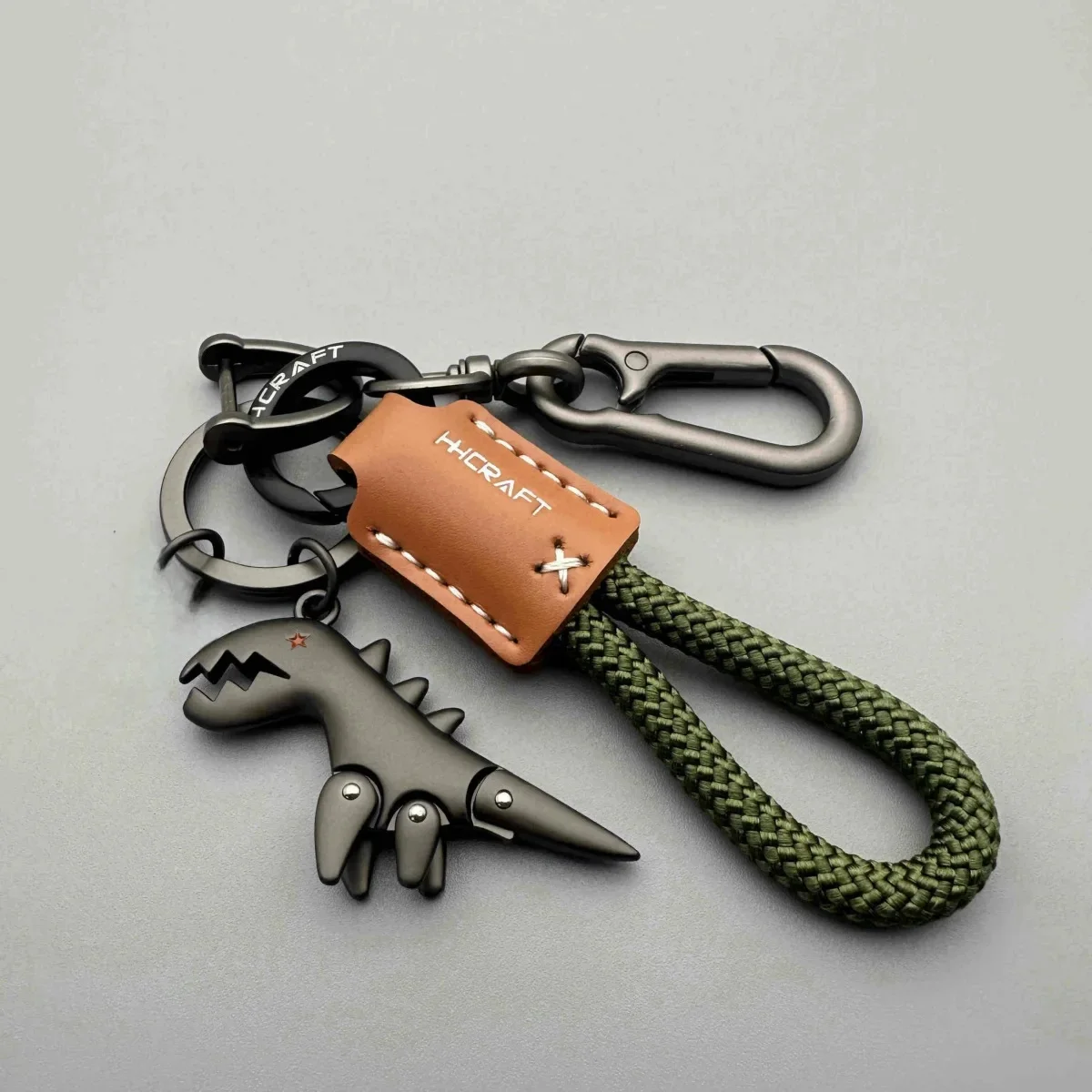 Fashion Metal Dinosaur Keychain Braided Leather Strap Key Ring Universal For Car Motorcycle Handbag Pendant Decor Gift 5