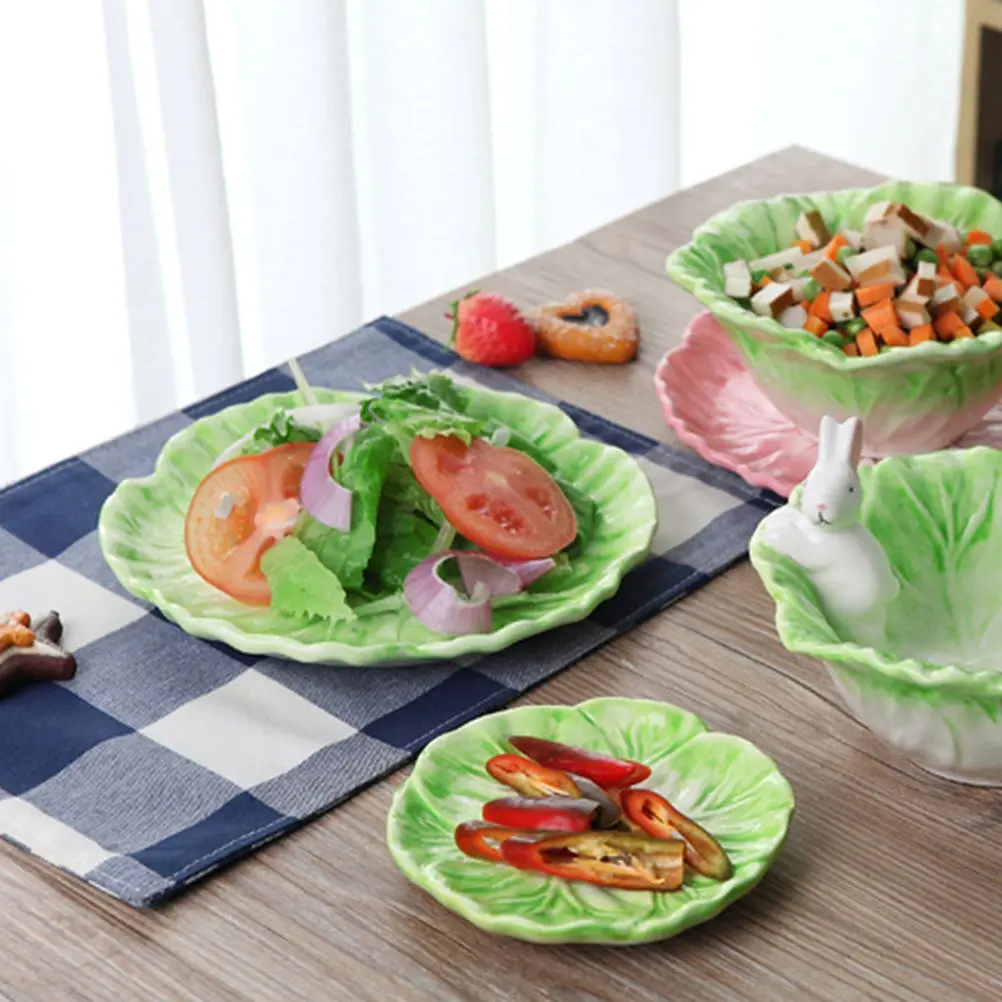

Cabbage Plates Dinnerware Ceramic China Dishes and Bowls Serving Shaped Kawaii