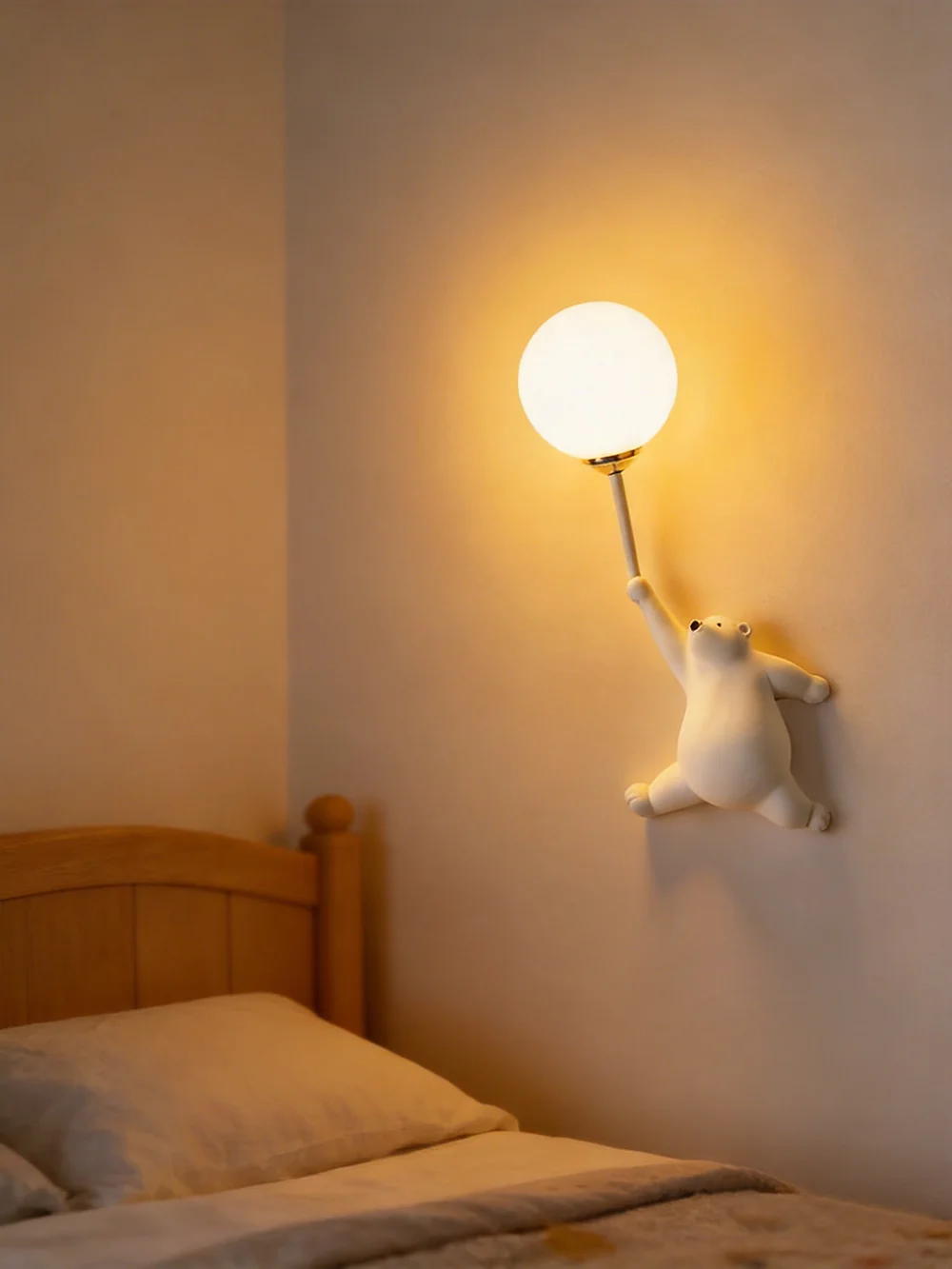Cute Polar Bear Balloon Wall Lamp G9 LED Resin Wall Sconce Kids Bedroom Nursery Corridor Cartoon Animal Bedside Decor Lighting