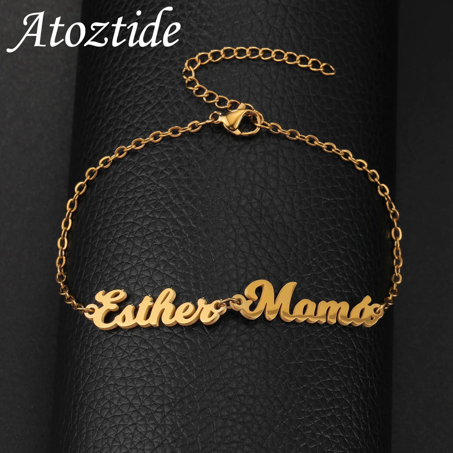 Atoztide Personalized Custom Name Bracelet for Women Kids Stainless Steel Heart Paw Nameplate Bangle Link Chain Jewelry Gift