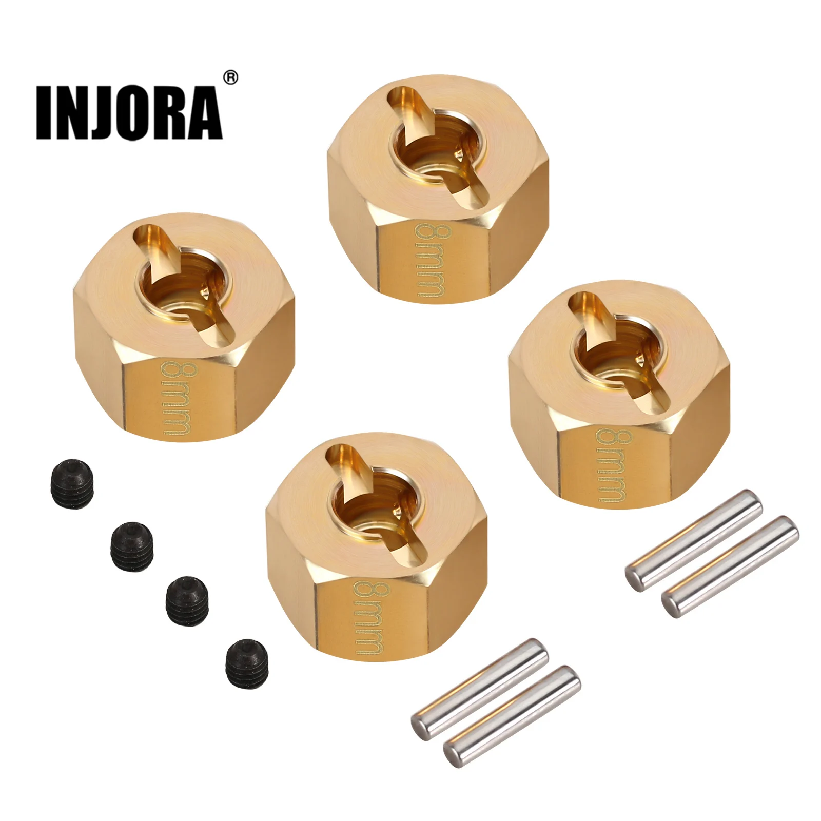 INJORA 4PCS Metal Brass Heavier Wheel Hex Hub 8/9/10MM for 1/10 RC Crawler Axial SCX10 90046 RR10 RGT 86100 MST UTB18